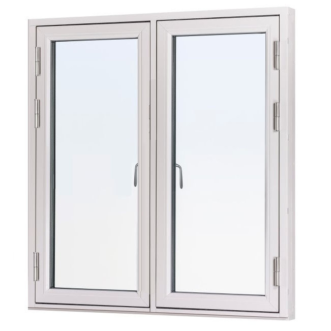 SIDOHÄNGT 2-LUFT FÖNSTER SVENSKA FÖNSTER RUND PROFIL 3-GLAS VITLACKERAD ALUMINIUM