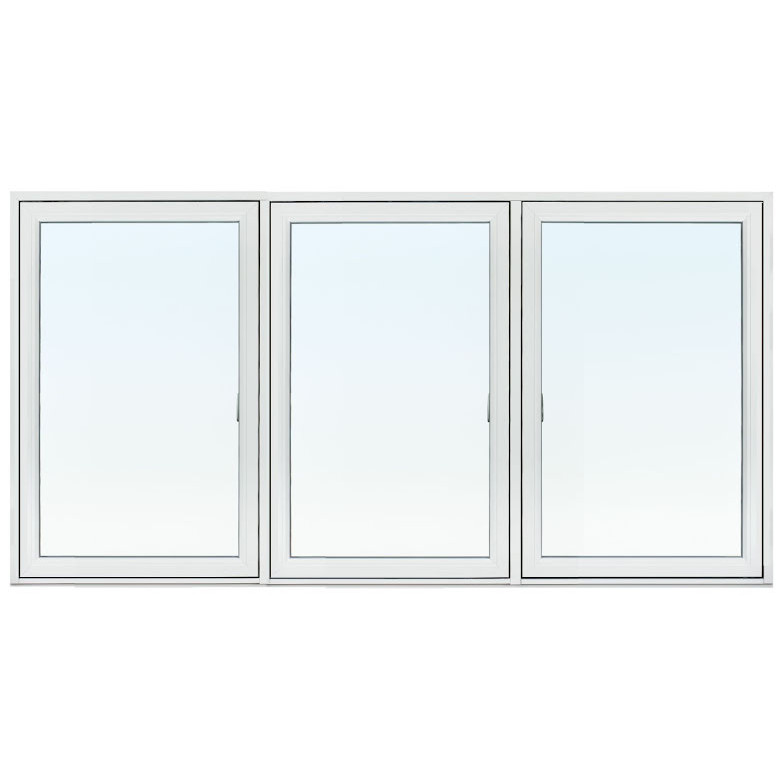 SIDESWING 3-LUFT FÖNSTER SVENSKA FÖNSTER RUND PROFIL 3-GLAS VITLACKERAD ALUMINIUM