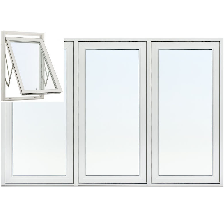 Vridfönster 3-Luft Svenska Fönster Rak Profil 3-Glas Vitlackerad Aluminium