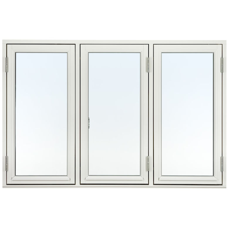 Sidohängda 3-luft Svenska Fönster Rak Profil 3-glas Vitmålat Trä