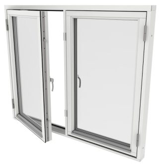 Sidohängt Fönster Outline Tvåluft 3-Glas Vitmålat Trä