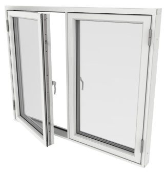 Sidohängt Fönster Outline Tvåluft 3-Glas Vitlackerad Alu