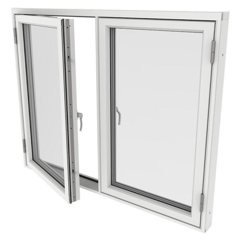 Sidohängt Fönster Outline Tvåluft 3-Glas Vitlackerad Alu