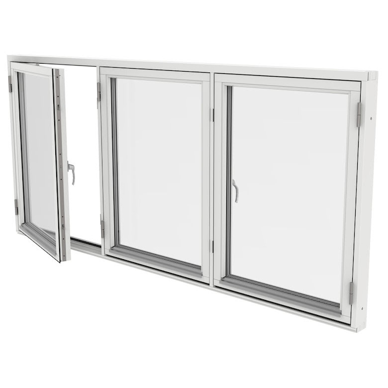 Sidohängt Fönster Outline Treluft 3-Glas Vitmålat Trä