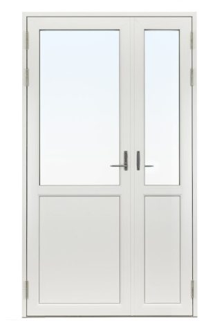 Parfönsterdörr Asymmetrisk Svenska Fönster Rund Profil 3-Glas Vitlackerad Aluminium