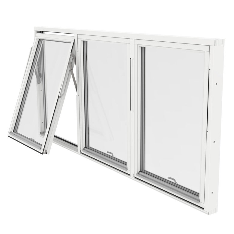 Vridfönster Outline Treluft 3-Glas Vitmålat Trä