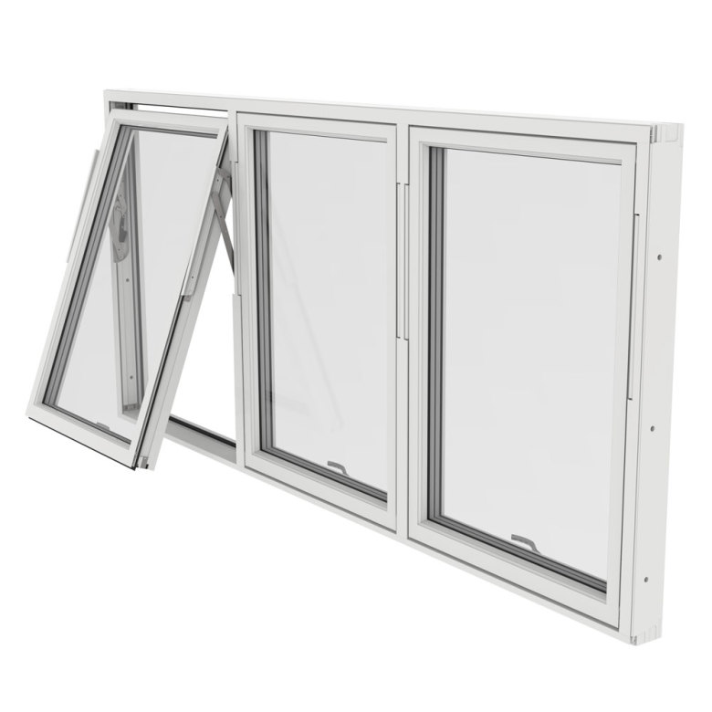 Vridfönster Outline Treluft 3-Glas Vitlackerad Alu
