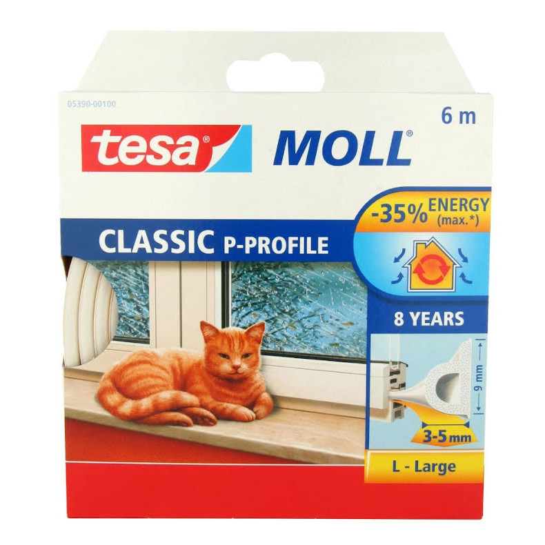 Tätningslist TESA MOLL Classic P-Profile Vit - 6 meter